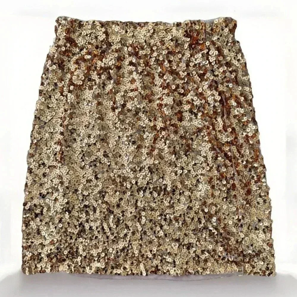womens Size Small copper full sequin skirt Stretch Bodycon Lined